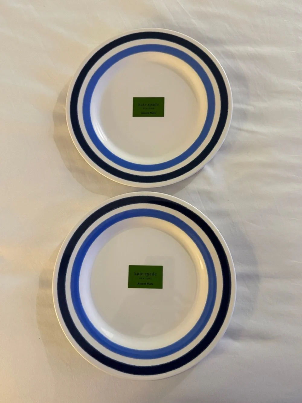 kate spade White 9” Melamine Plates with Blue Stripe Accents - Set of 2